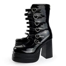 Kobine Women's Grunge Heart Buckles Layered Straps Platform Block Heel Boots