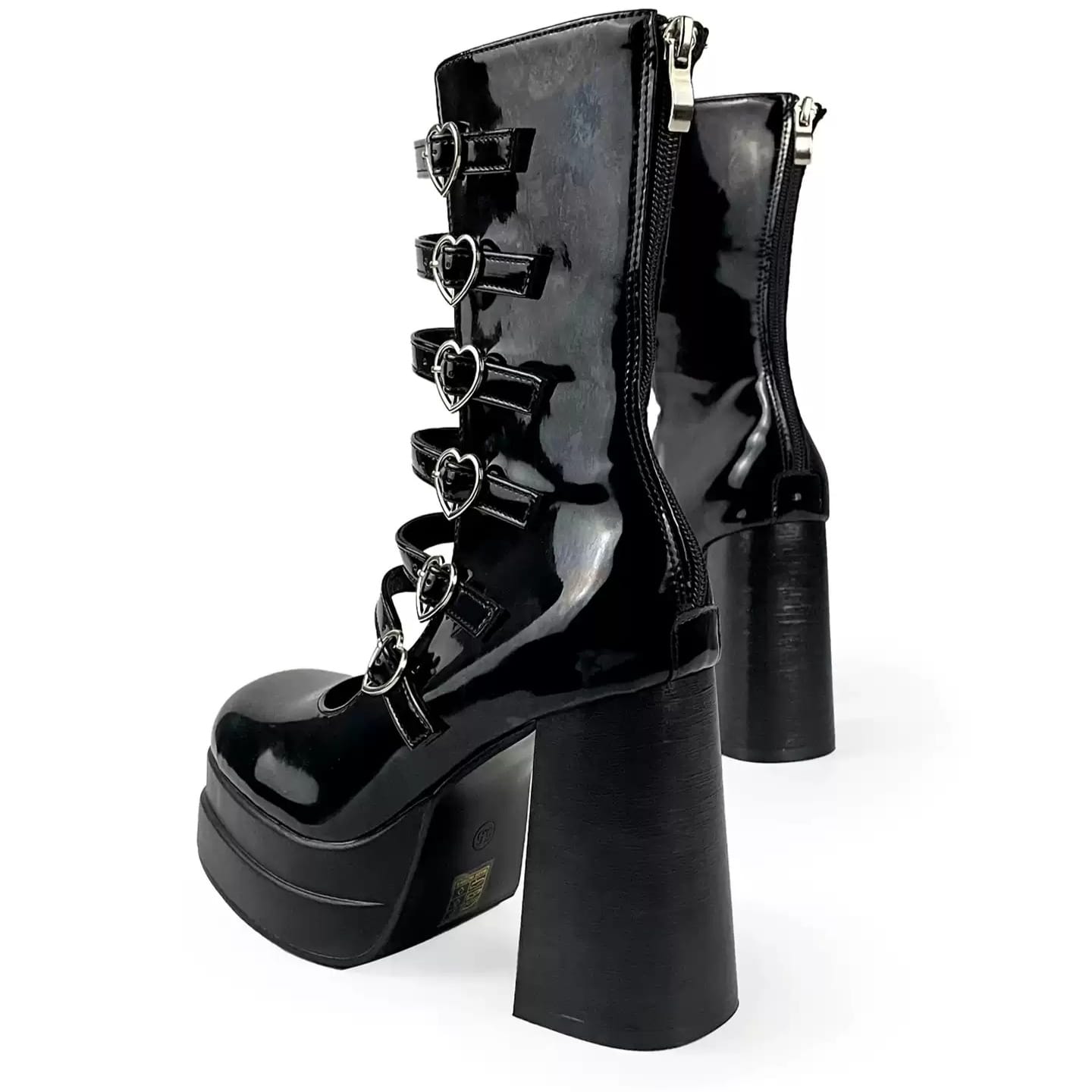 Kobine Women's Grunge Heart Buckles Layered Straps Platform Block Heel Boots