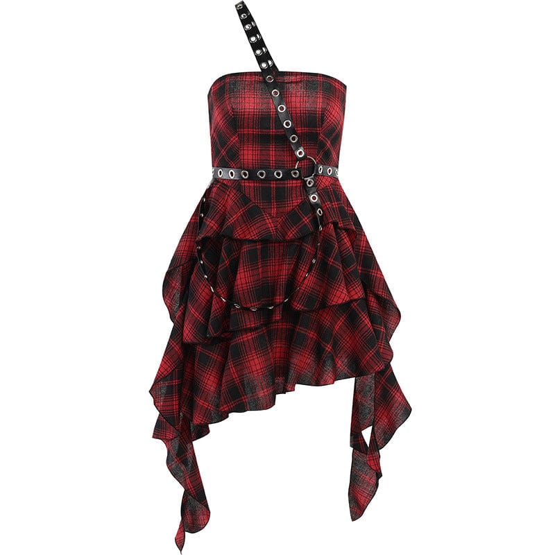 Kobine Women's Grunge Irregular Plaid Layered Dress