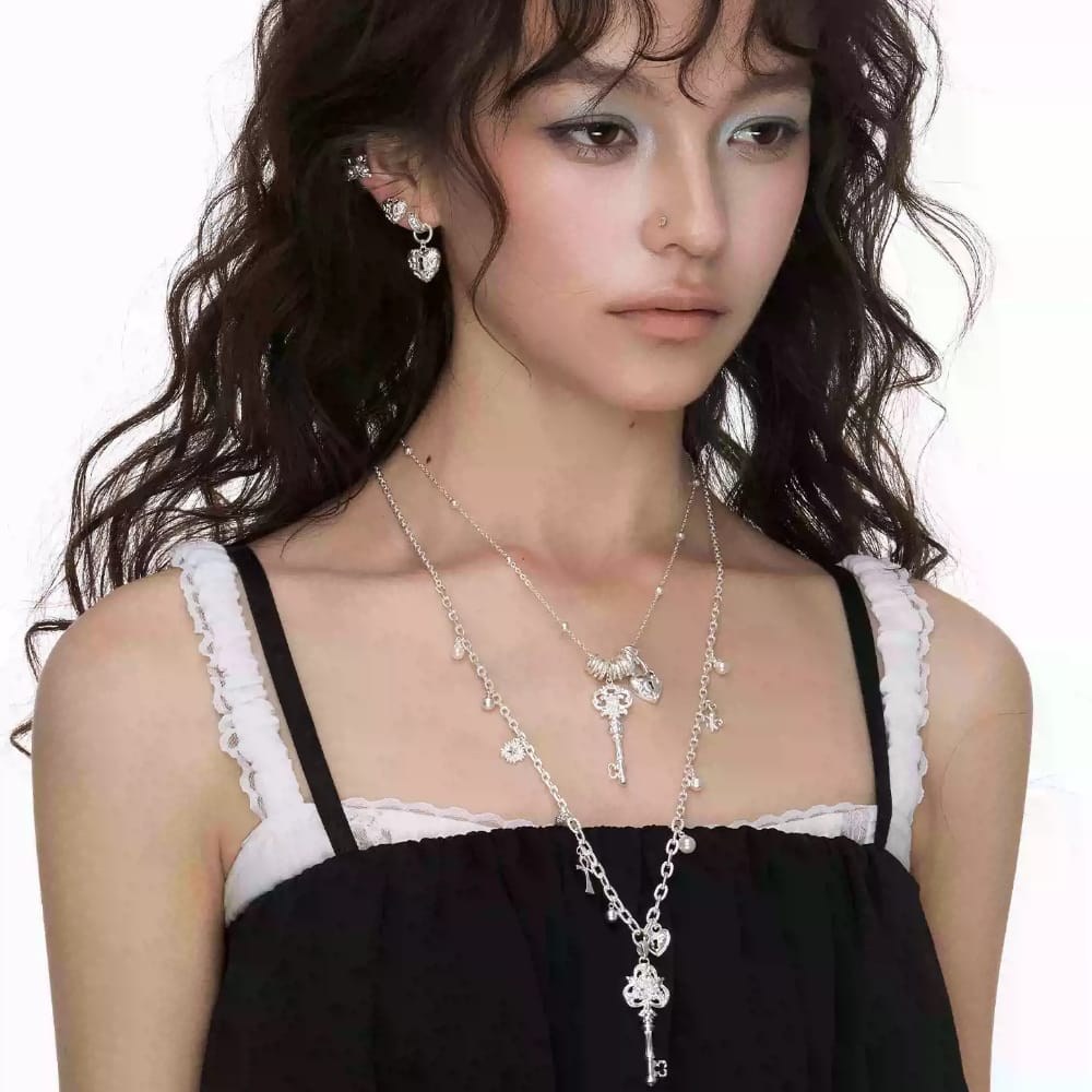 Kobine Women's Grunge Key & Heart Lock Necklace