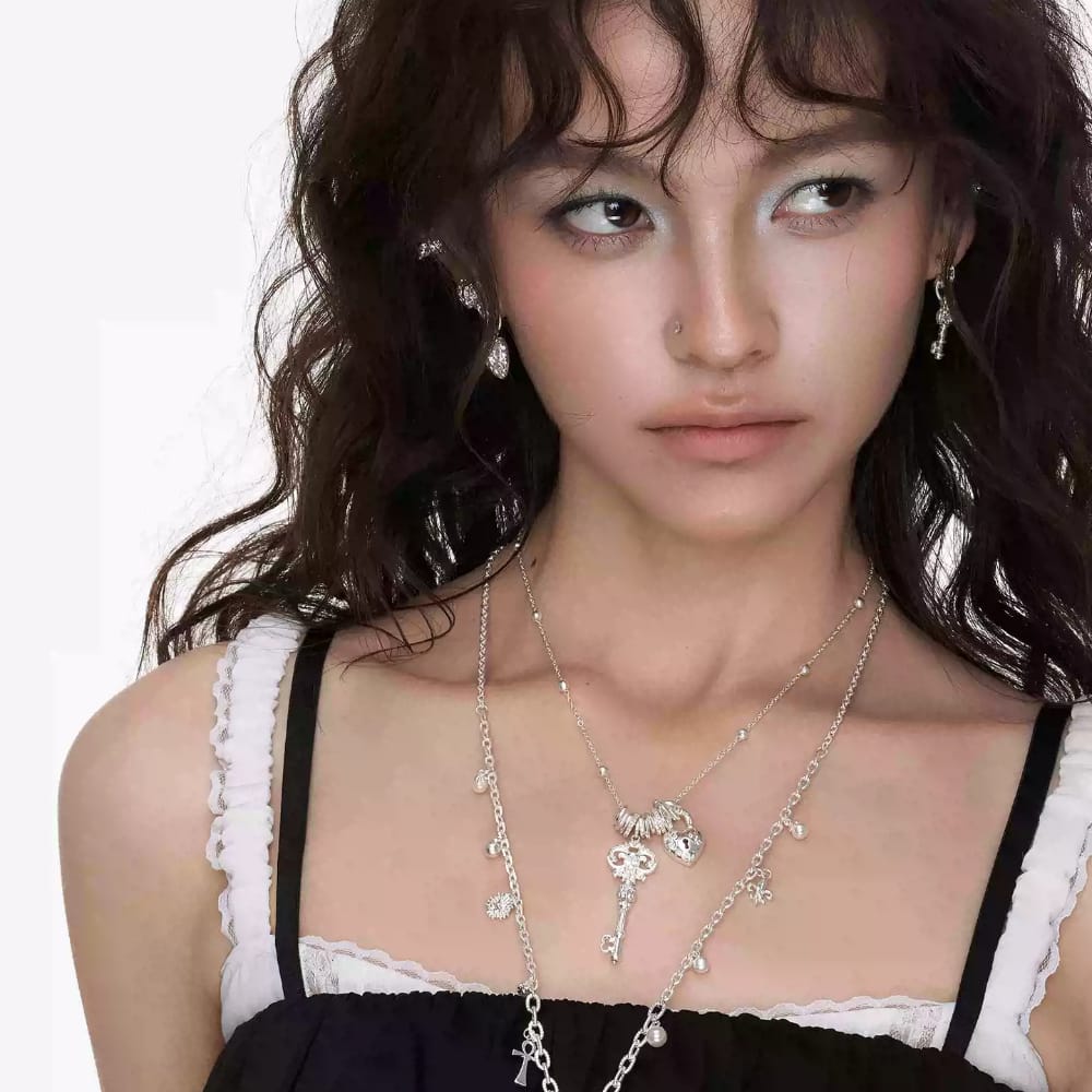 Kobine Women's Grunge Key & Heart Lock Necklace