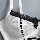 Kobine Women's Grunge Lace Ruffled Lace-up Sexy Lingerie Set with Garter