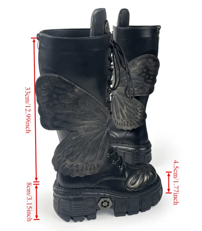 Kobine Women's Grunge Lace‑up Butterfly Wing Platform Chunky Sole Boots