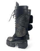 Kobine Women's Grunge Lace‑up Butterfly Wing Platform Chunky Sole Boots