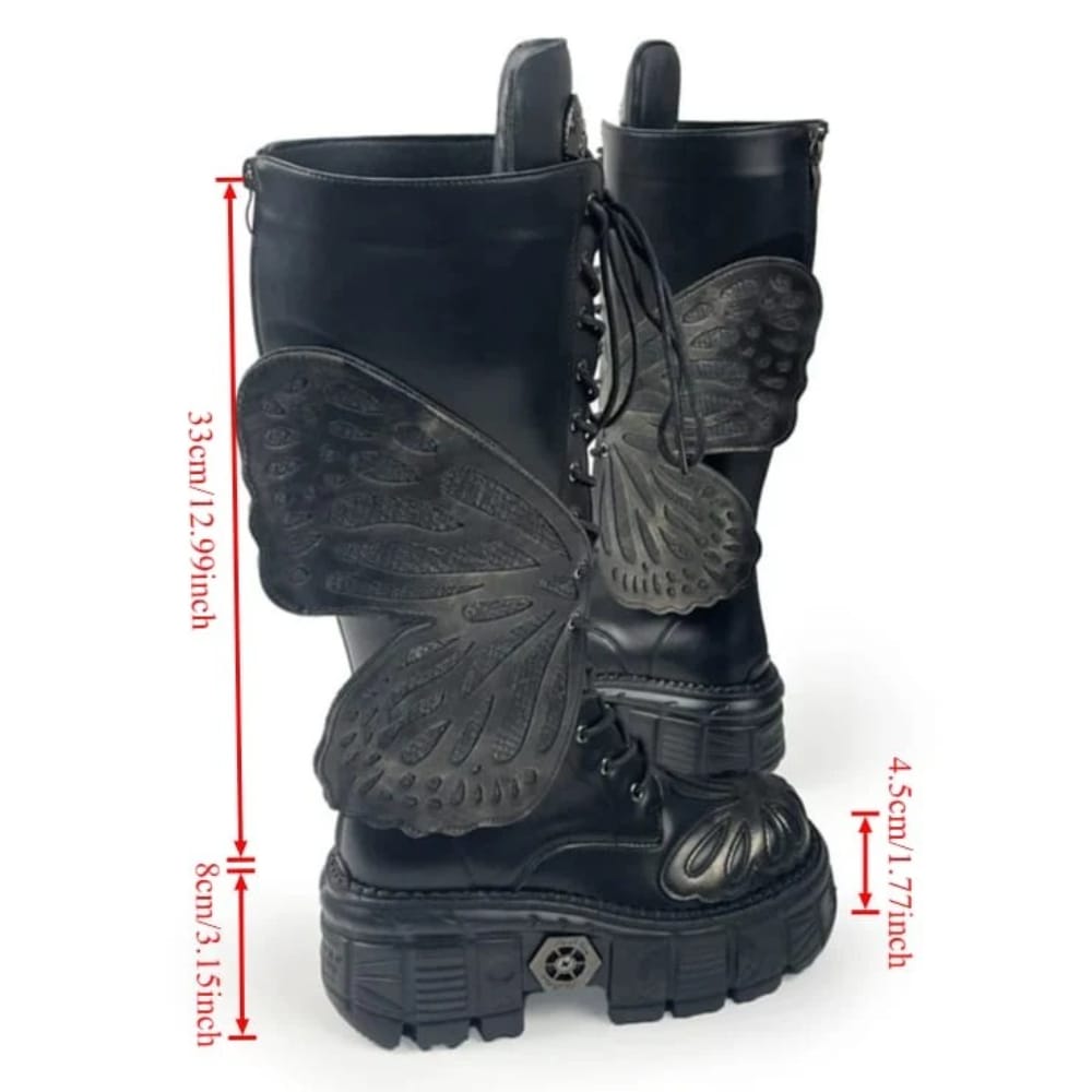 Kobine Women's Grunge Lace‑up Butterfly Wing Platform Chunky Sole Boots