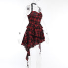 Kobine Women's Grunge Layered Haterneck Plaid Dress