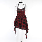 Kobine Women's Grunge Layered Haterneck Plaid Dress