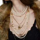 Kobine Women's Grunge Layered Pearl Heart Necklace