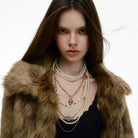 Kobine Women's Grunge Layered Pearl Heart Necklace