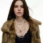 Kobine Women's Grunge Layered Pearl Heart Necklace