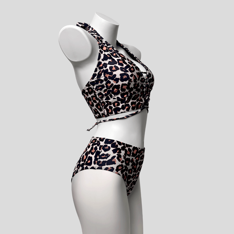 Kobine Women's Grunge Leopard Print Halter Bikini Set