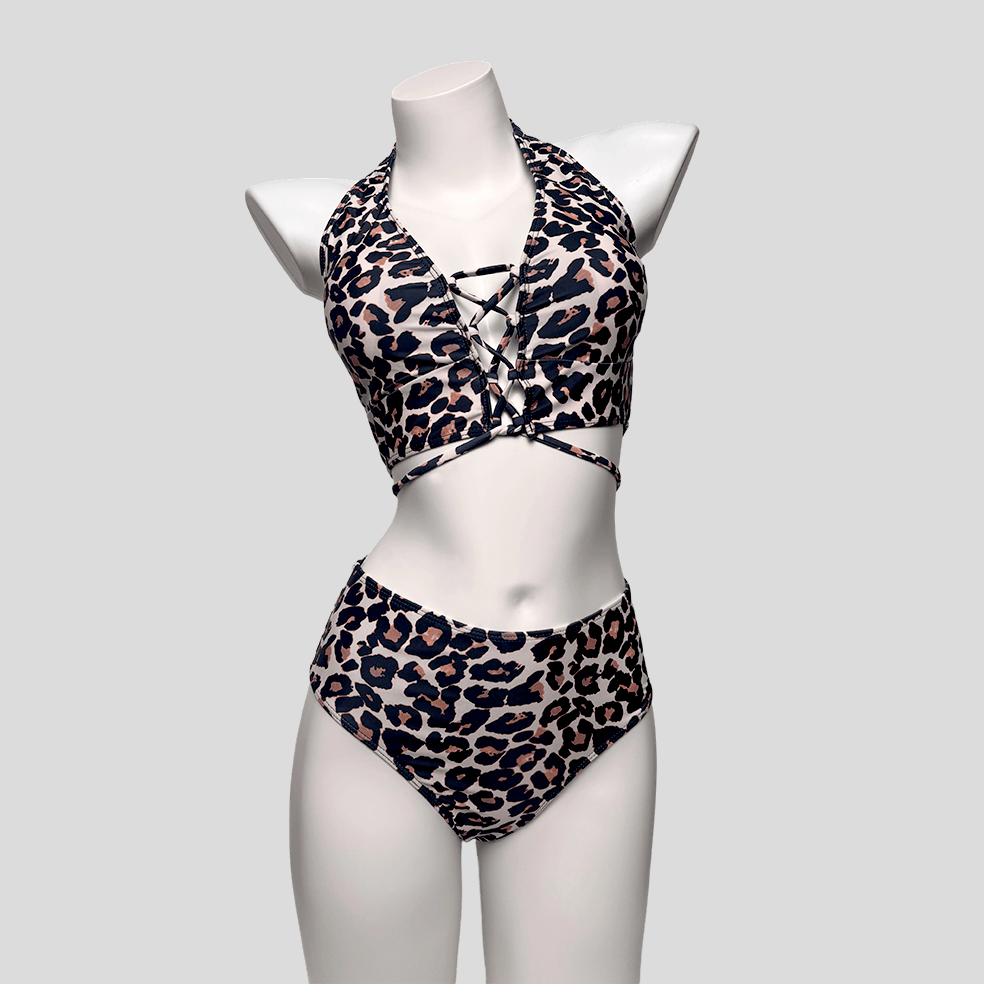 Kobine Women's Grunge Leopard Print Halter Bikini Set