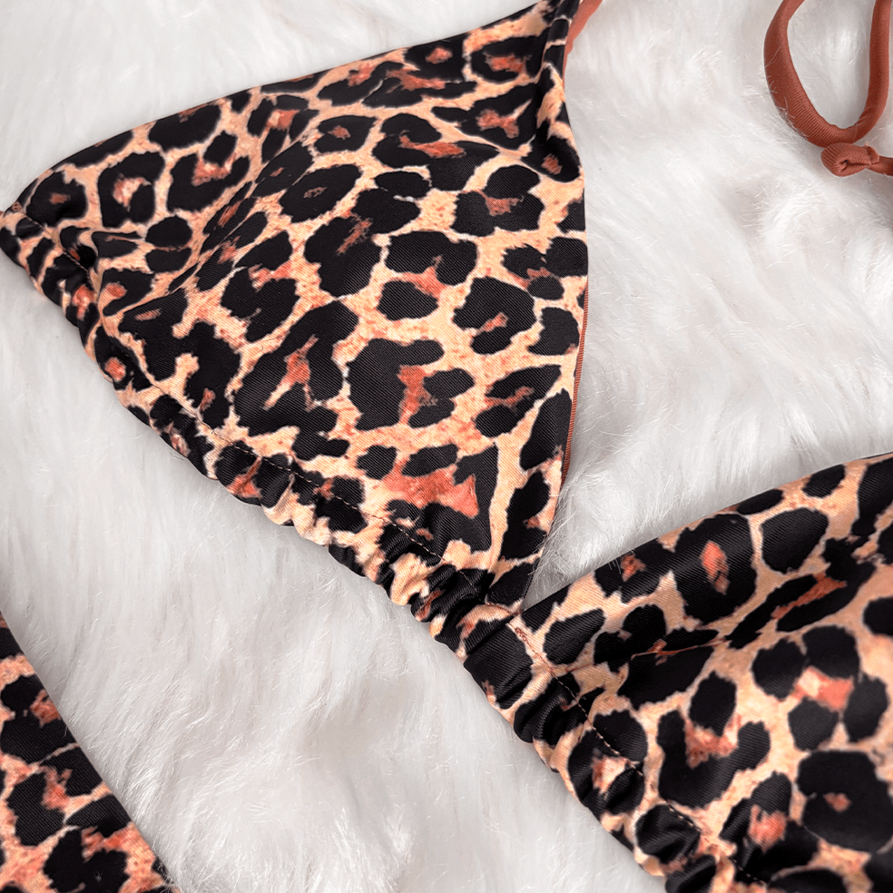 Kobine Women's Grunge Leopard Print Halter Side Tie Bikini Set