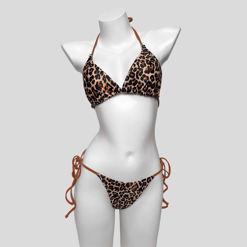 Kobine Women's Grunge Leopard Print Halter Side Tie Bikini Set