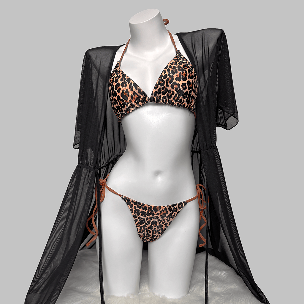 Kobine Women's Grunge Leopard Print Halter Side Tie Bikini Set