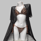 Kobine Women's Grunge Leopard Print Halter Side Tie Bikini Set