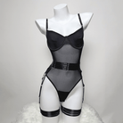 Kobine Women's Grunge Mesh Sheer Sexy One-piece Lingerie Set with Gloves