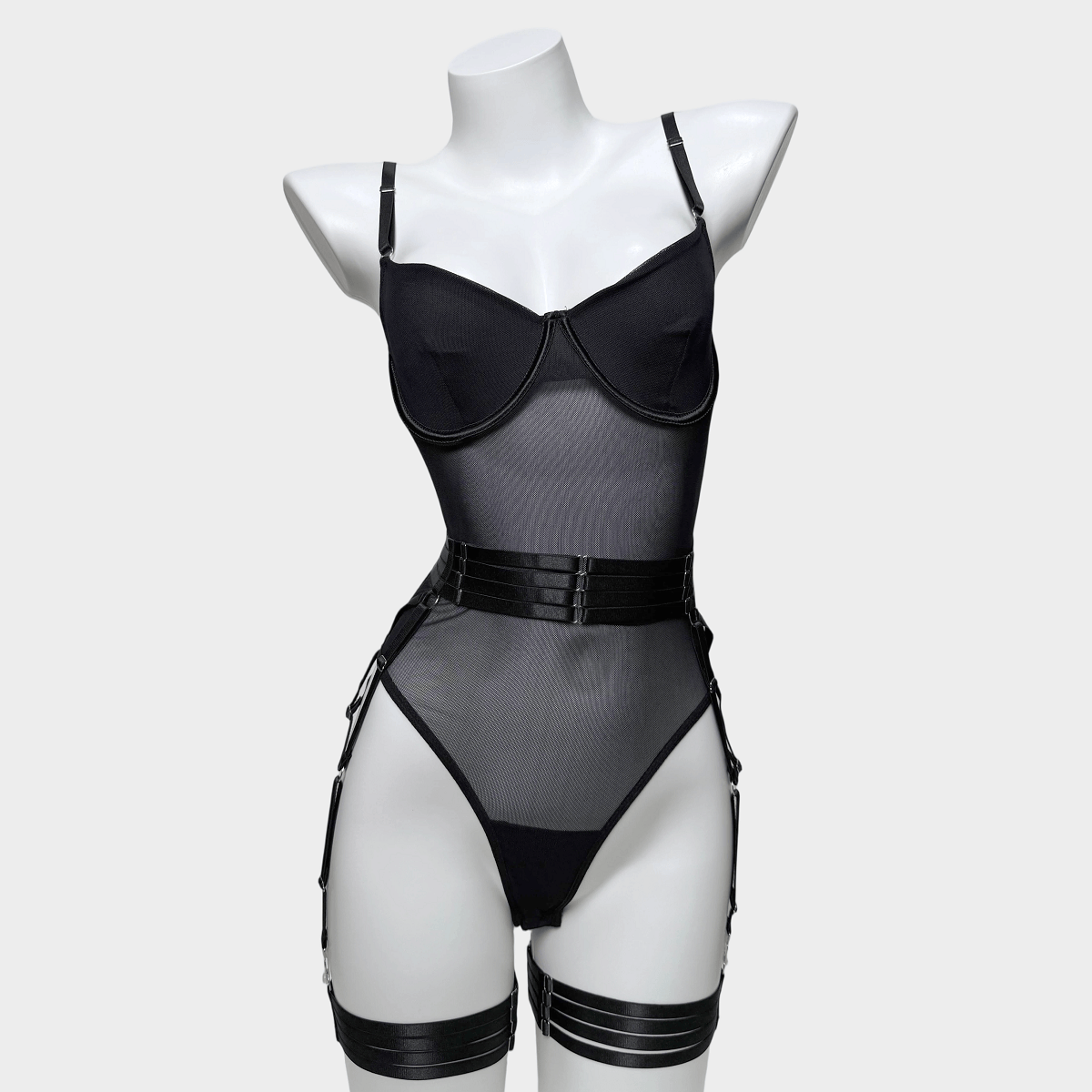 Kobine Women's Grunge Mesh Sheer Sexy One-piece Lingerie Set with Gloves