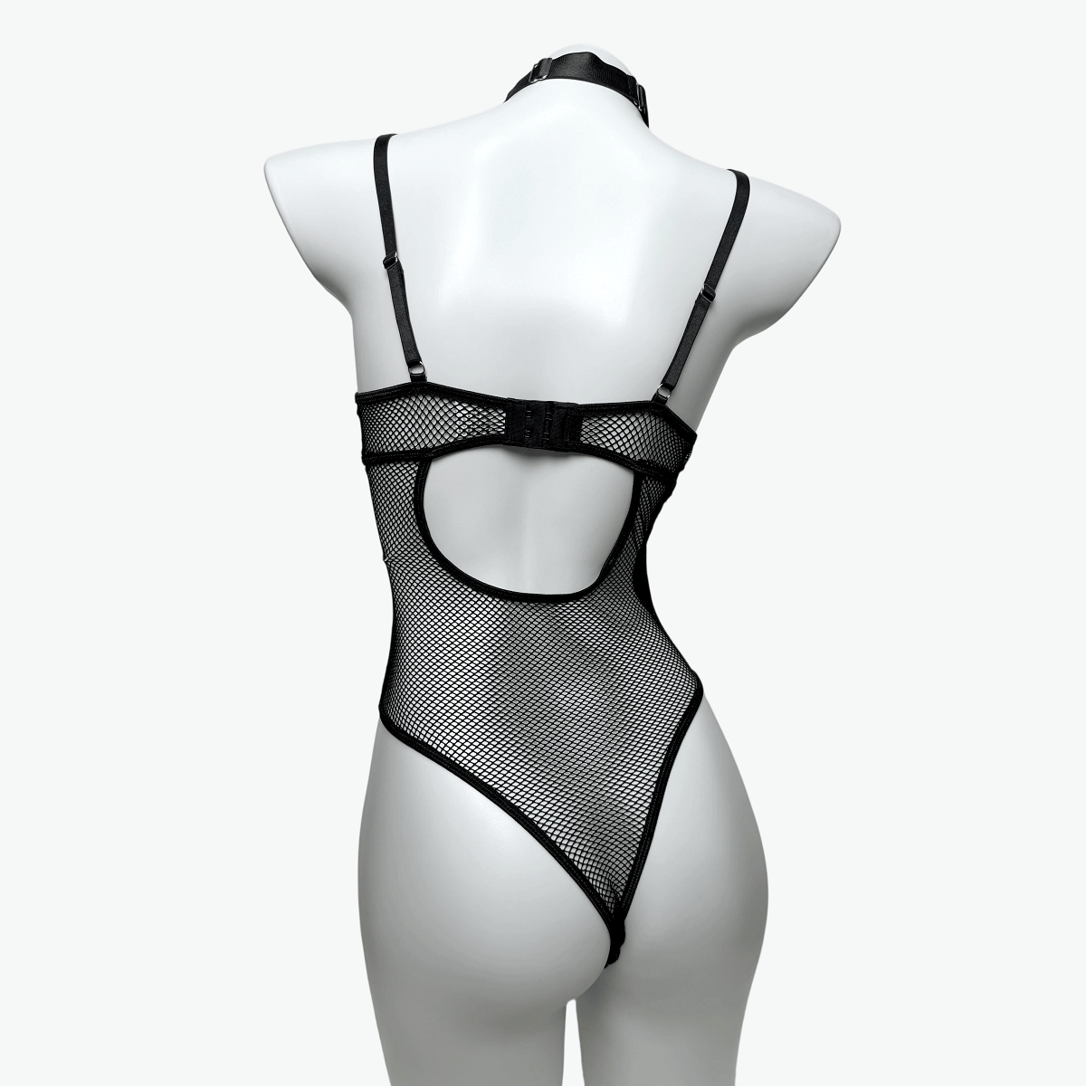 Kobine Women's Grunge Mesh Splice Lace-up Sexy One-piece Lingerie with Choker