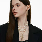 Kobine Women's Grunge Multi-layer Angel Cross Necklace