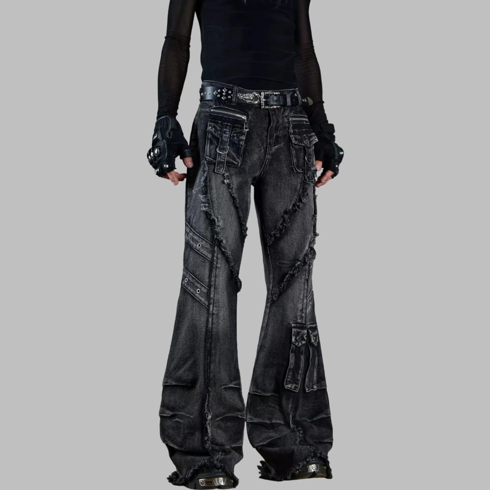 Kobine Women's Grunge Raw Edge Flare Jeans