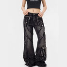 Kobine Women's Grunge Raw Edge Flare Jeans