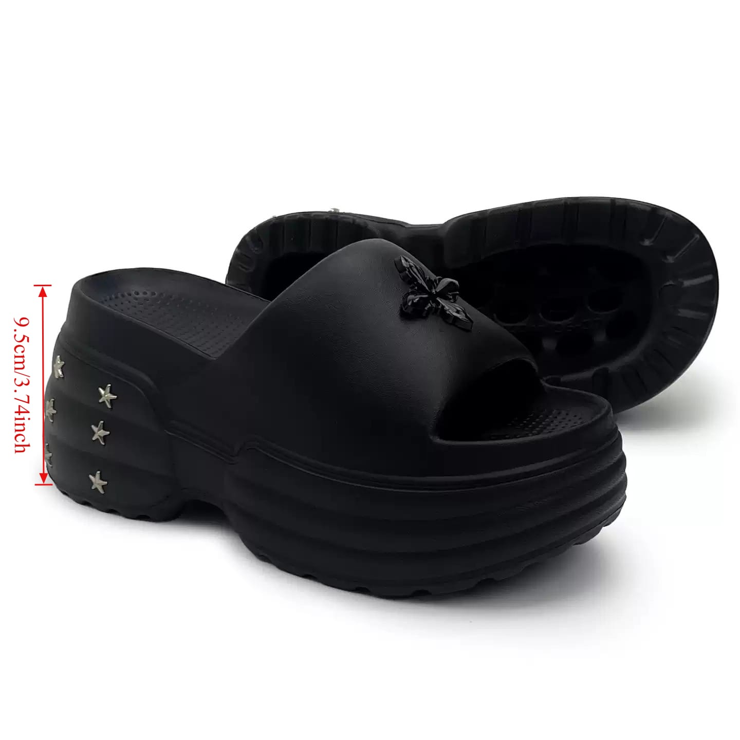 Kobine Women's Grunge Star Studded Chunky Sole Slide Sandals