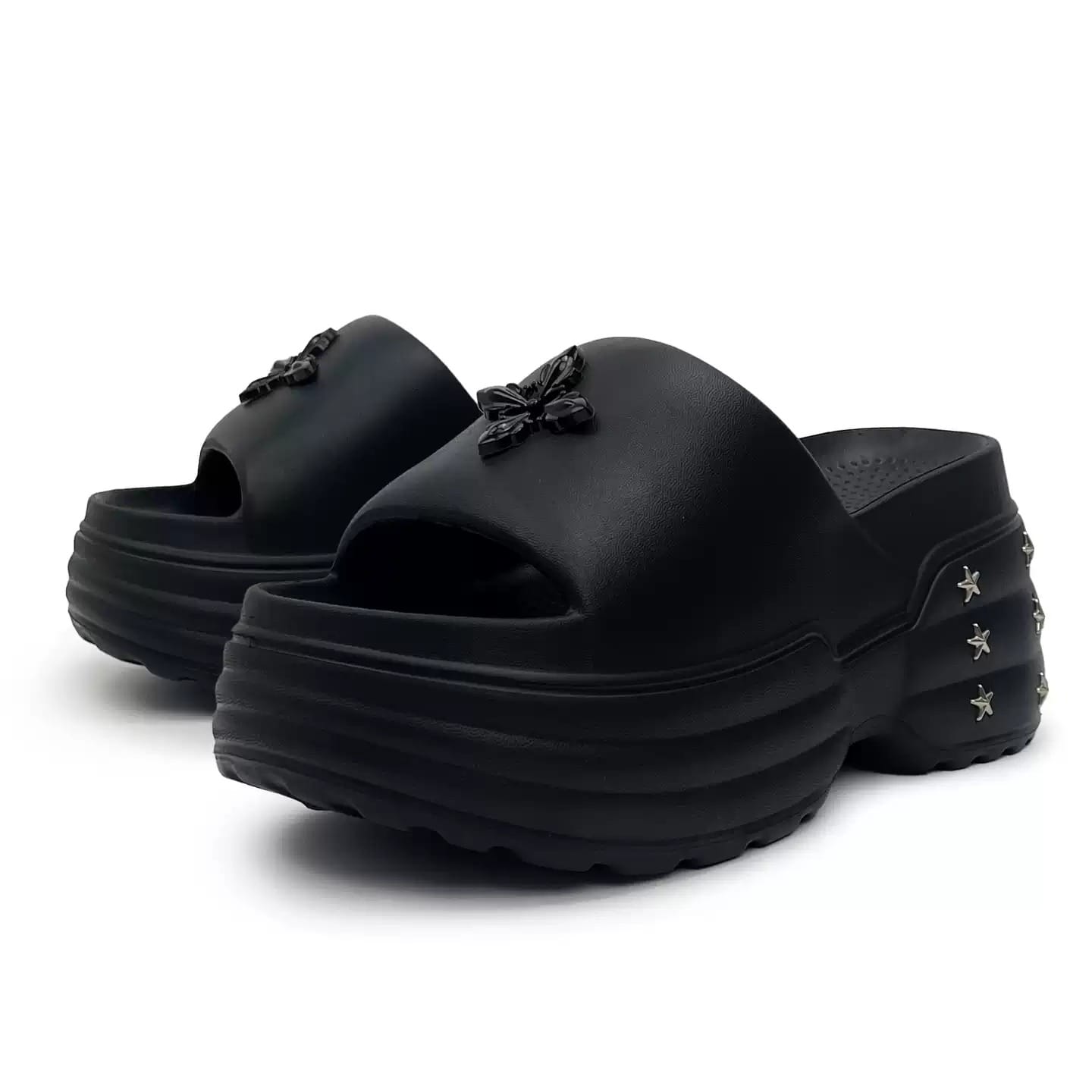 Kobine Women's Grunge Star Studded Chunky Sole Slide Sandals