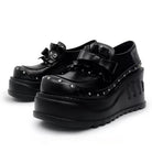 Kobine Women's Grunge Studded Eyelet‑Strap Bow Wedge Platform Shoes
