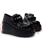 Kobine Women's Grunge Studded Eyelet‑Strap Bow Wedge Platform Shoes