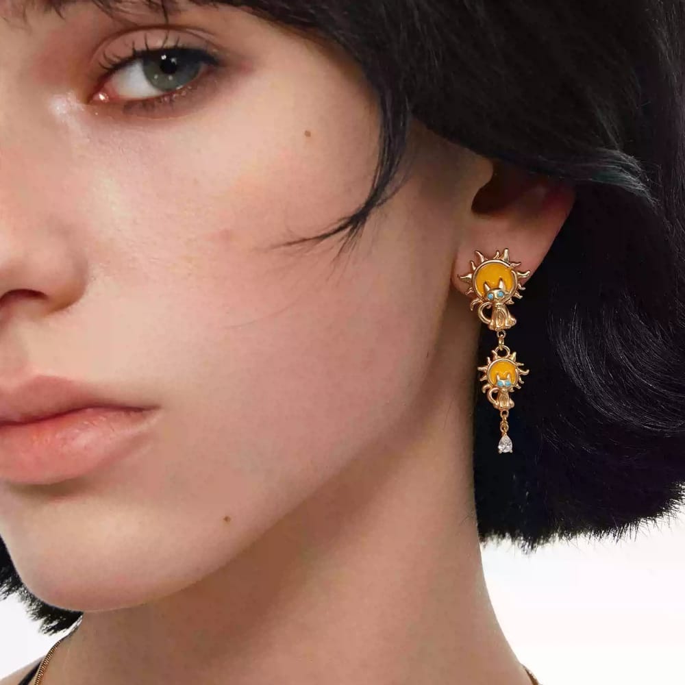 Kobine Women's Grunge Sun Cat Earrings