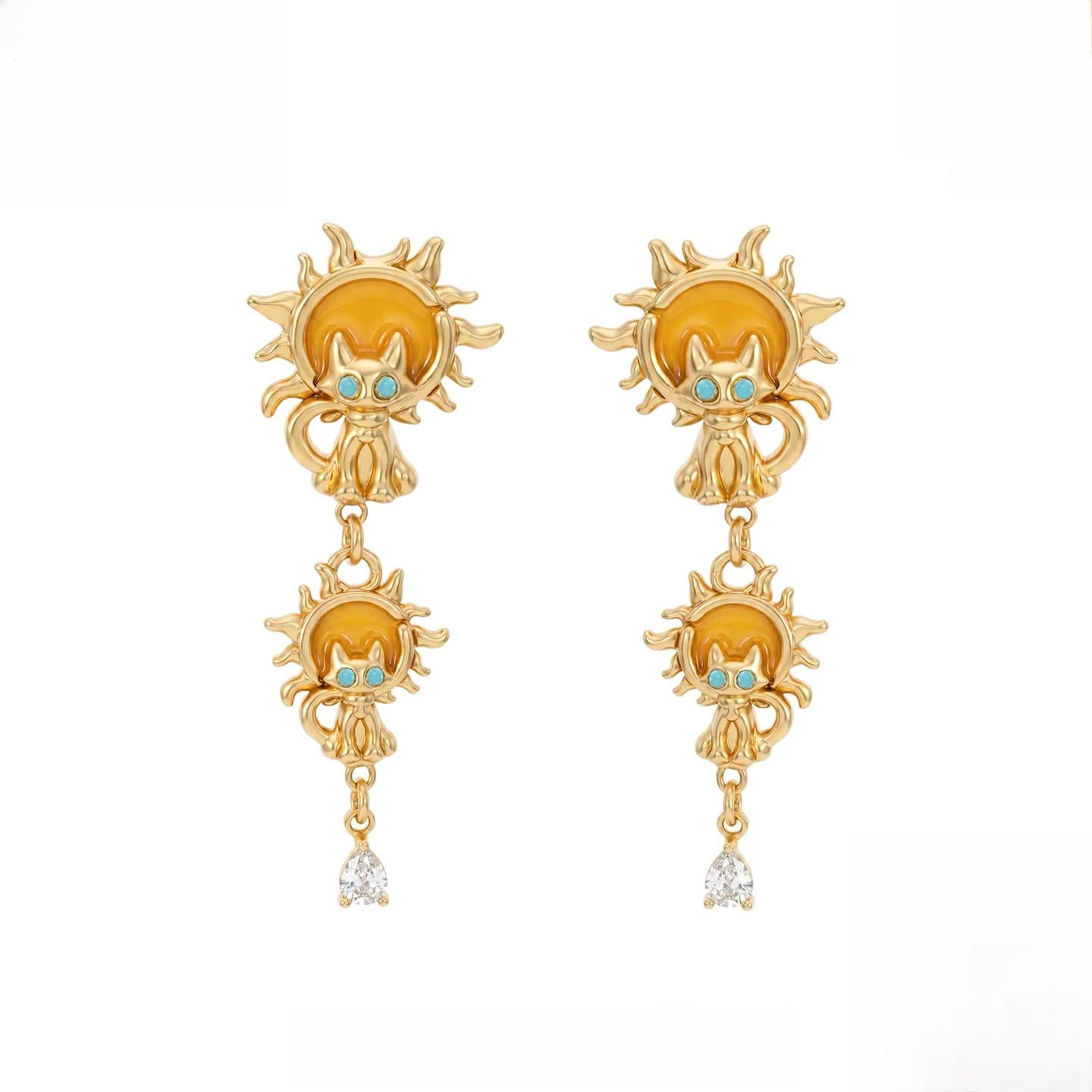 Kobine Women's Grunge Sun Cat Earrings