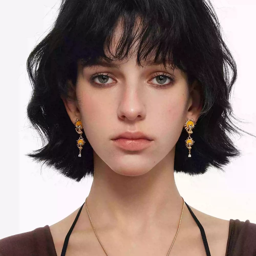 Kobine Women's Grunge Sun Cat Earrings