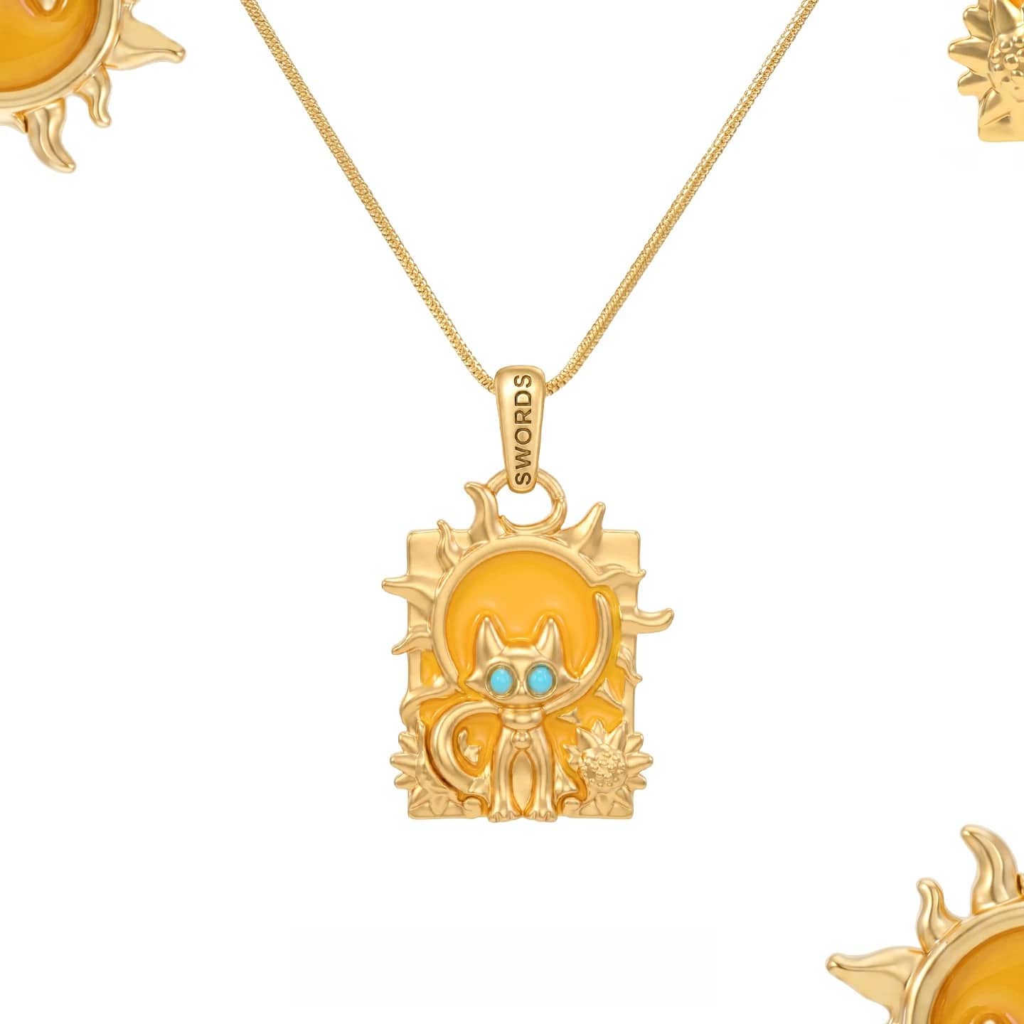 Kobine Women's Grunge Sun Cat Pendant Necklace