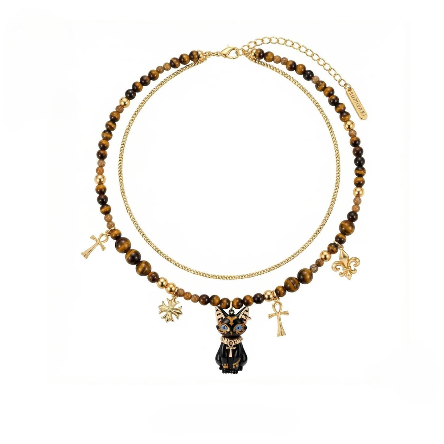 Kobine Women's Grunge Two-layer Cat Cross Necklace
