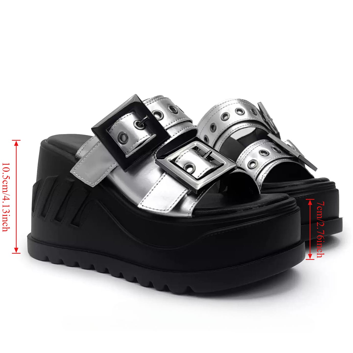 Kobine Women's Grunge Two‑Tone Buckle Strap Wedge Slide Sandals