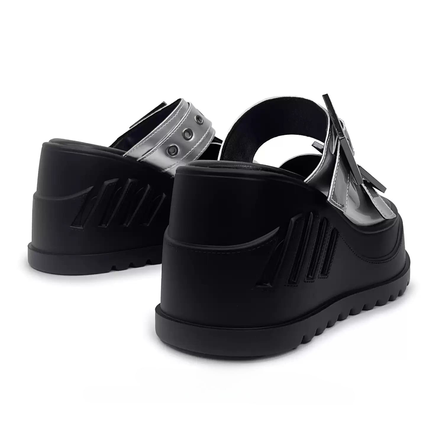 Kobine Women's Grunge Two‑Tone Buckle Strap Wedge Slide Sandals