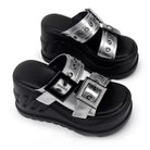 Kobine Women's Grunge Two‑Tone Buckle Strap Wedge Slide Sandals