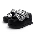 Kobine Women's Grunge Two‑Tone Buckle Strap Wedge Slide Sandals