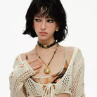 Kobine Women's Grunge Unhappy Cat Double-layered Choker