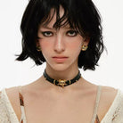 Kobine Women's Grunge Unhappy Cat Double-layered Choker