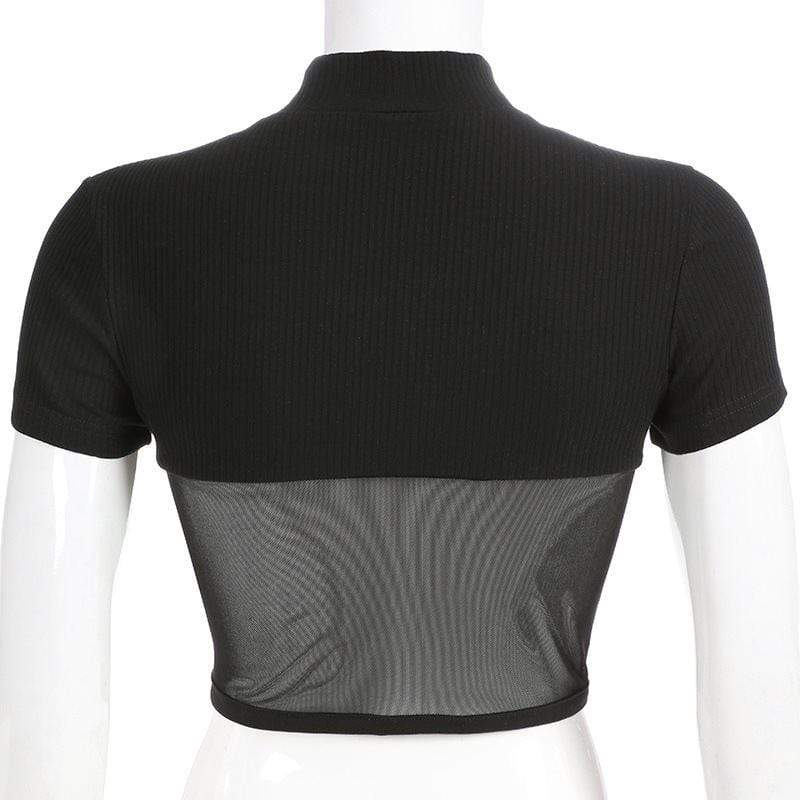 Kobine Women's High Neck Fitted Sheer Mesh Tops