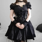 Kobine Women's Lolita Adjustable Layered Short Dress Black