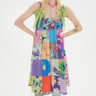 Kobine Women's Pink Kawaii Floral Plaid Splice Slip Dress