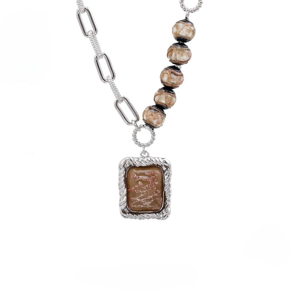 Kobine Women's Punk Beaded Rectangle Necklace