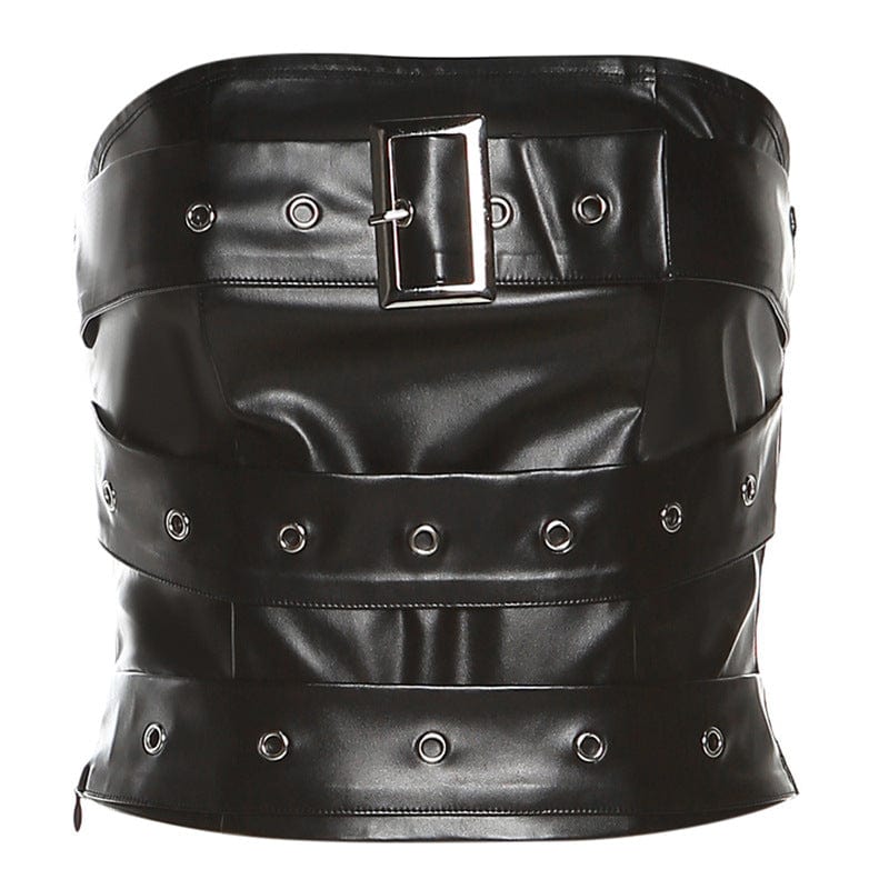 Kobine Women's Punk Buckle Faux Leather Bustier