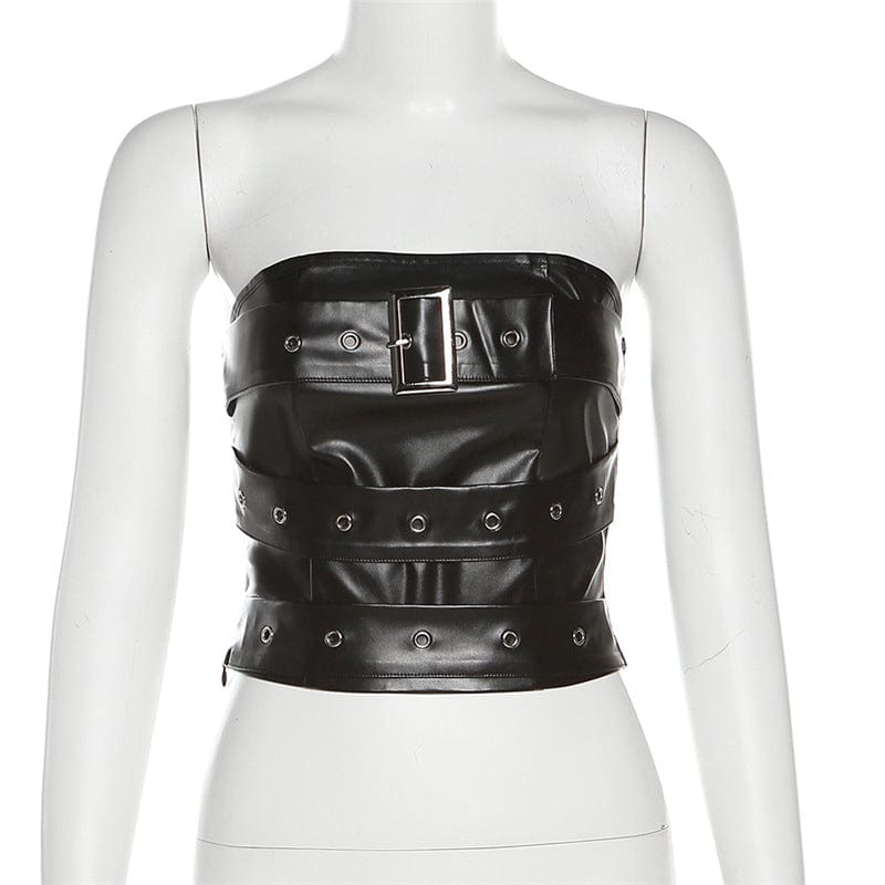 Kobine Women's Punk Buckle Faux Leather Bustier