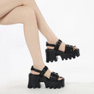 Kobine Women's Punk Buckles Chunky Sandals