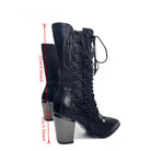 Kobine Women's Punk Criss‑cross Lace-up Cutout Pointed‑Toe Block Heel Boots