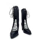 Kobine Women's Punk Criss‑cross Lace-up Cutout Pointed‑Toe Block Heel Boots